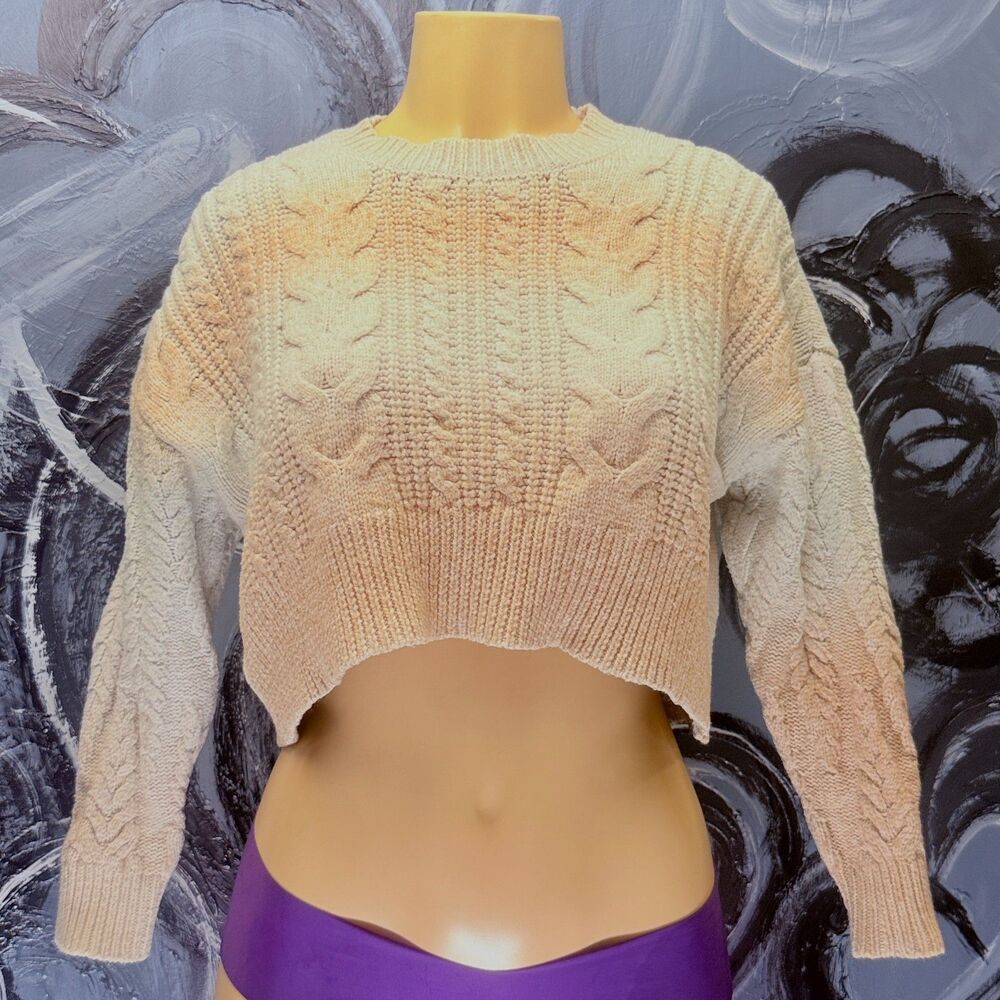 Love Tree Sweater S Cream Cable Knit Cropped Crewneck